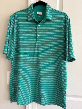 Greg Norman Play Dry Golf Shirt Green Striped Short Sleeve - SZ M